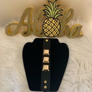 Chunky Faux Leather and Gold Metal Snap Bracelet